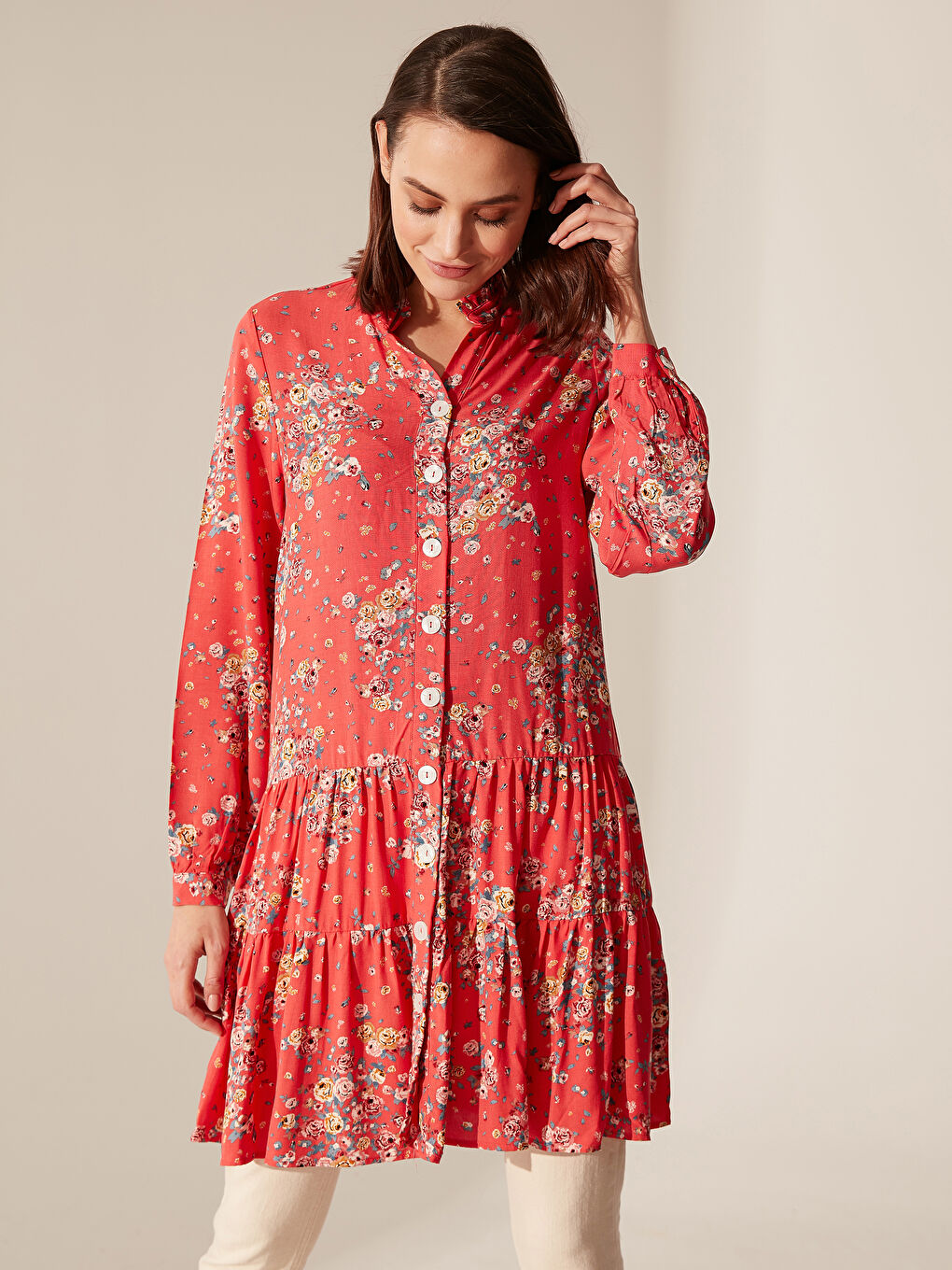 Henley Neckline Long Sleeve Women's Tunic-2