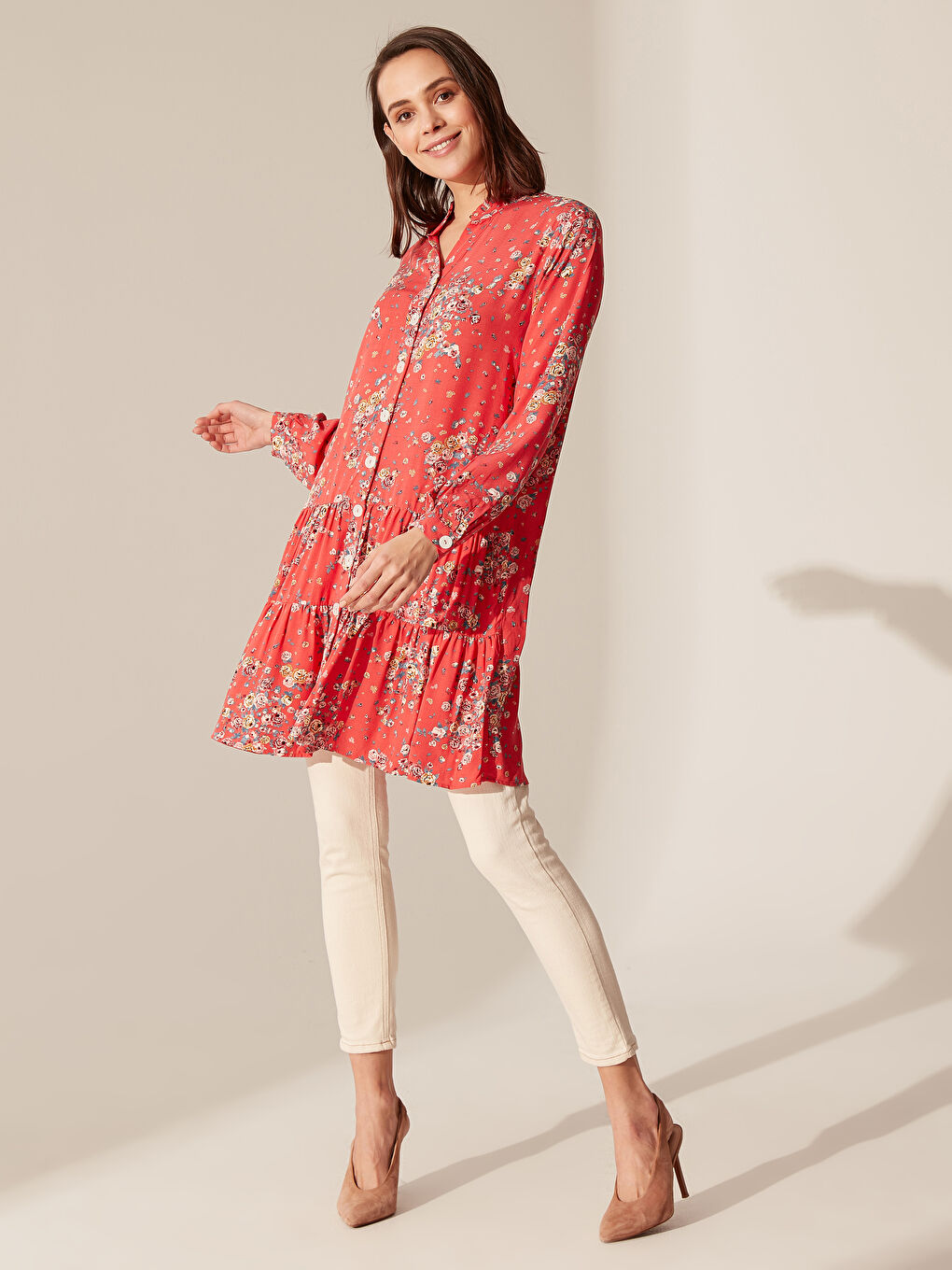 Henley Neckline Long Sleeve Women's Tunic-5