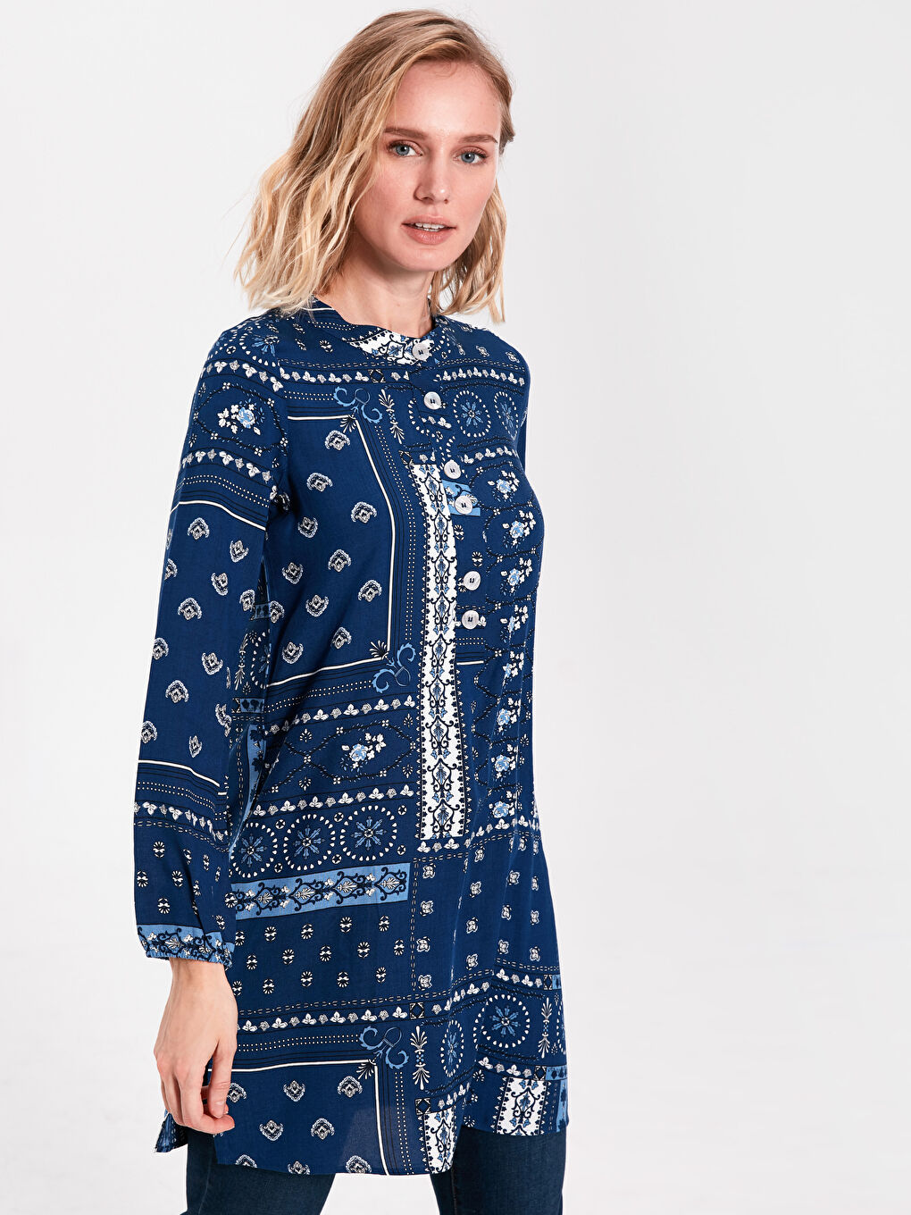 Mavi Uzun Kollu Kadın Tunik-1