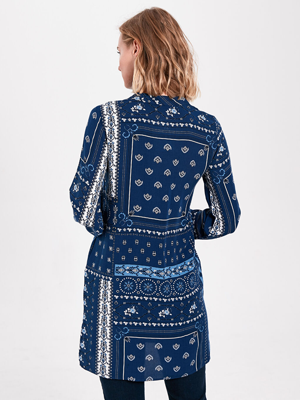 Mavi Uzun Kollu Kadın Tunik-3