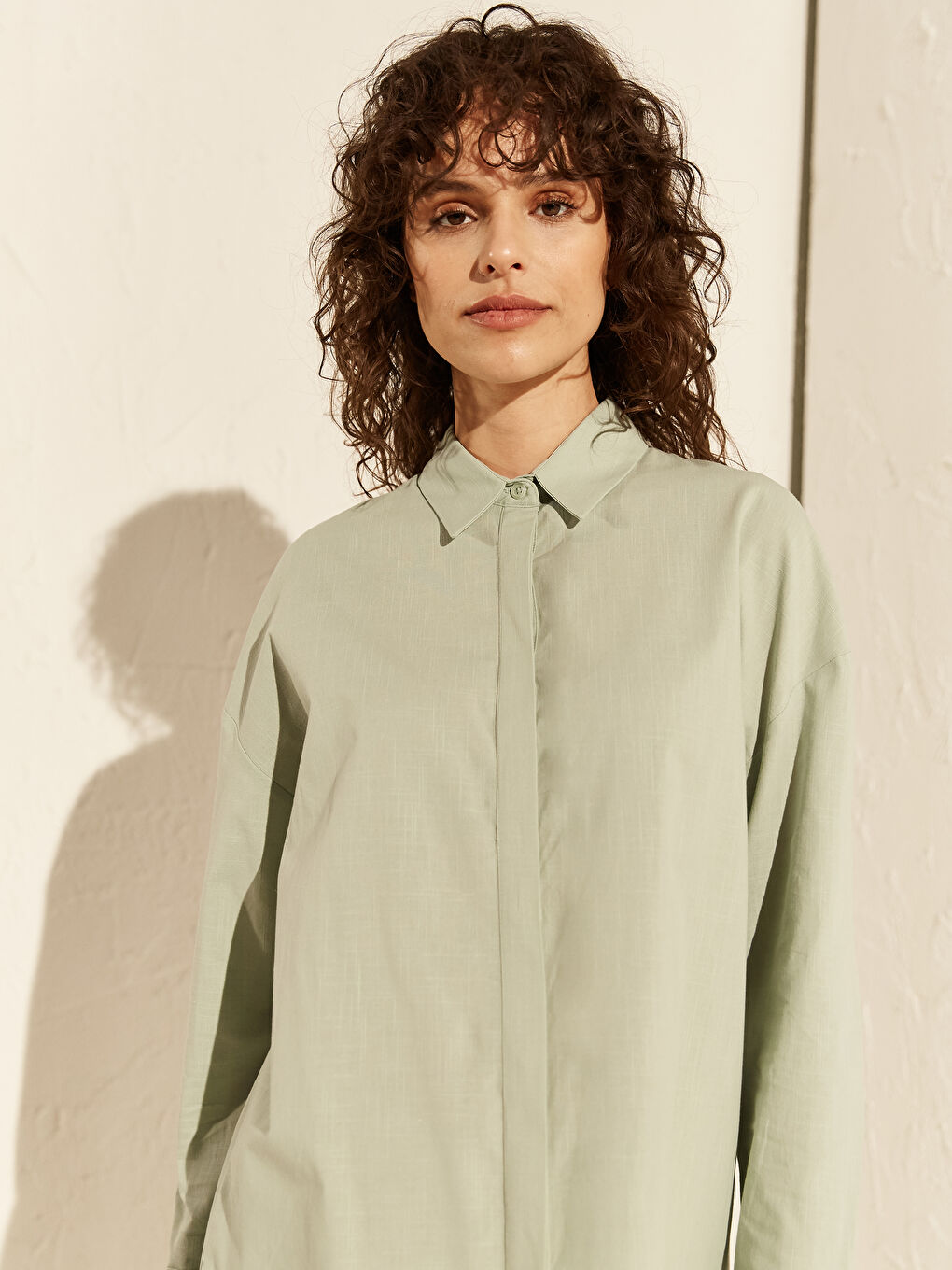 Shirt Collar Long Sleeve Oversize Women's Tunic-1