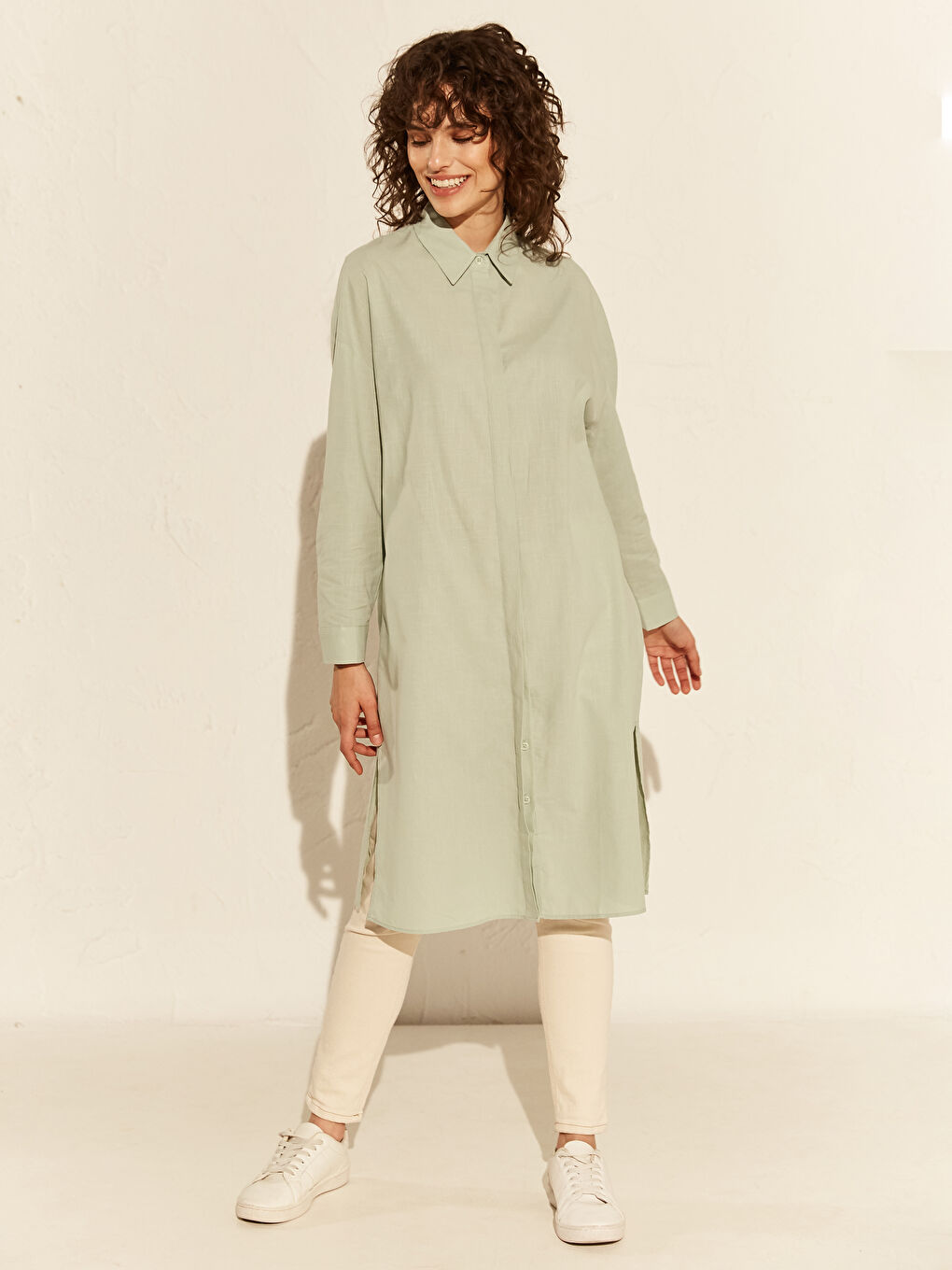 Shirt Collar Long Sleeve Oversize Women's Tunic-2