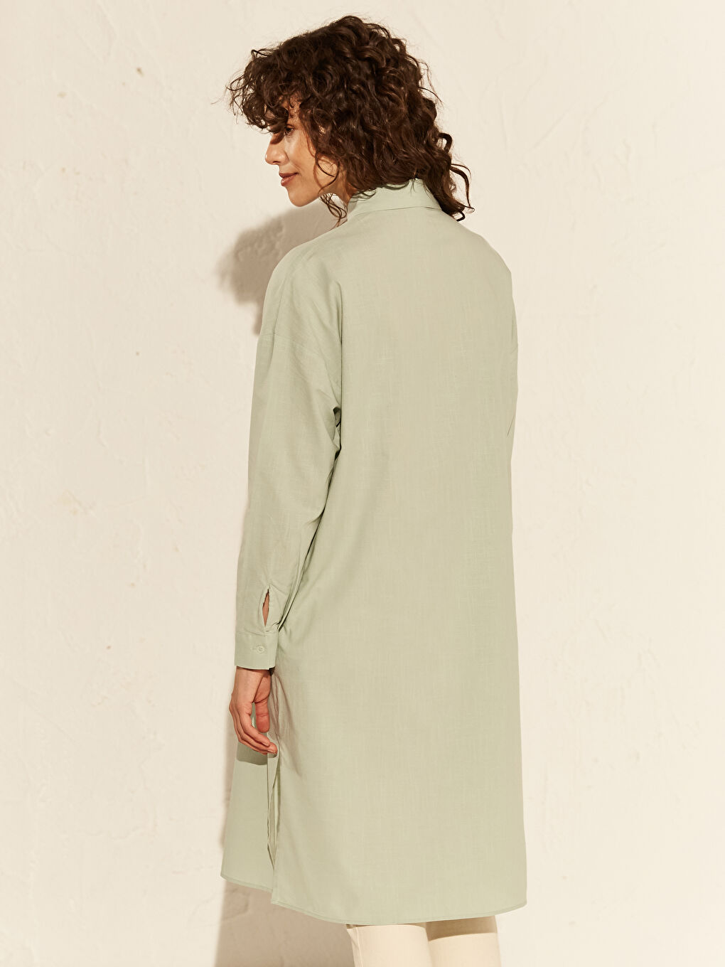 Shirt Collar Long Sleeve Oversize Women's Tunic-3