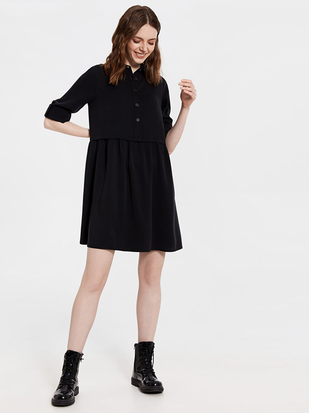 LCW Vision Standard Fit Long Sleeve Women's Shirt Dress -0SK238Z8-CVL