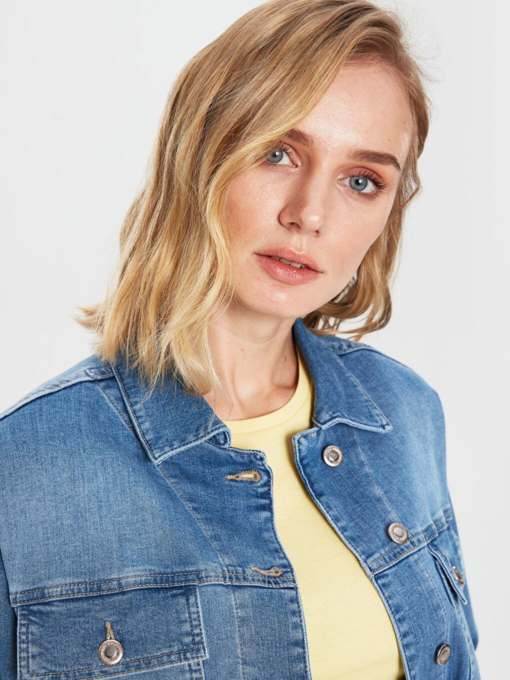 İndigo Uzun Kollu Kadın Jean Ceket-2