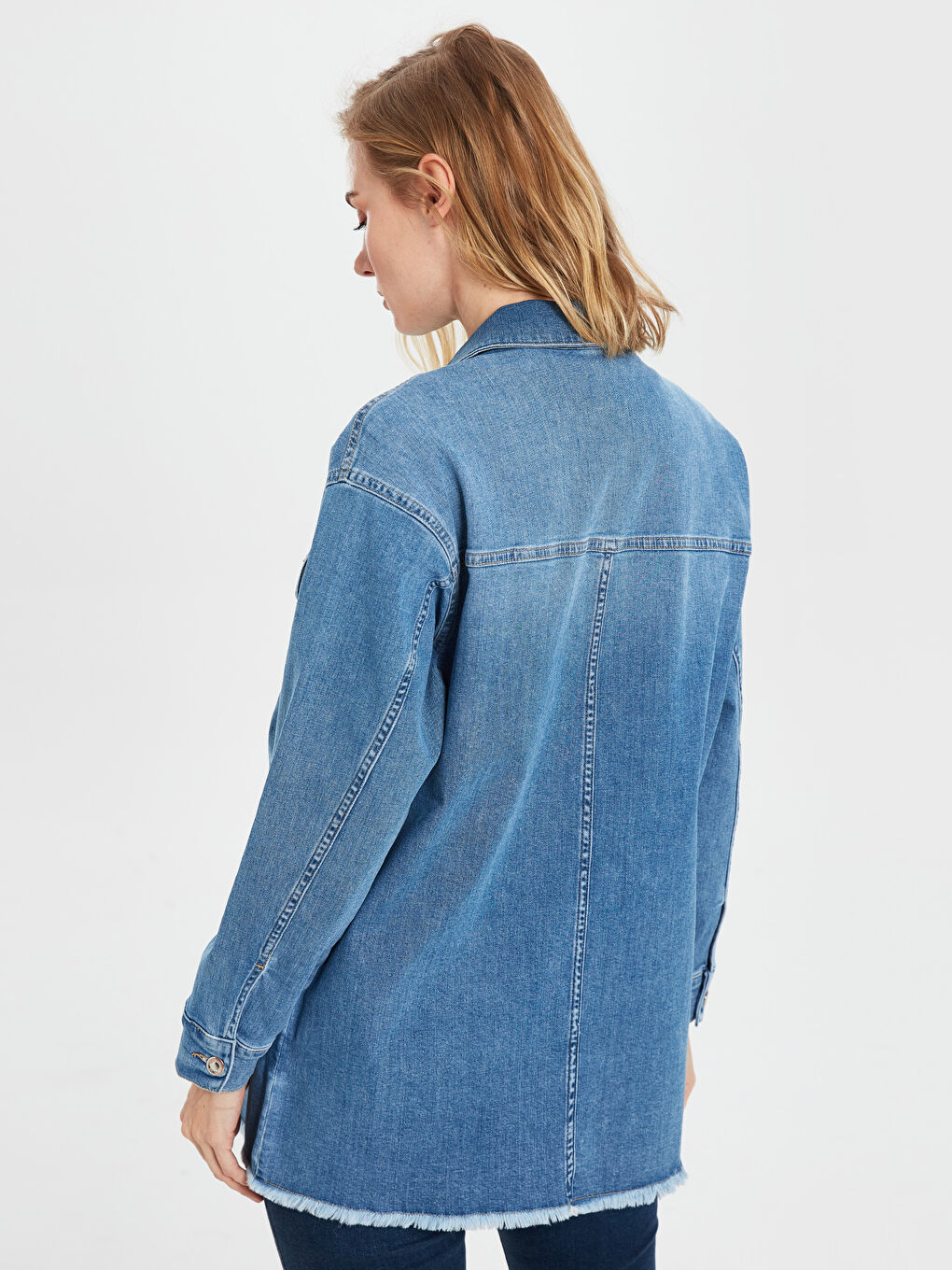 İndigo Uzun Kollu Kadın Jean Ceket-4