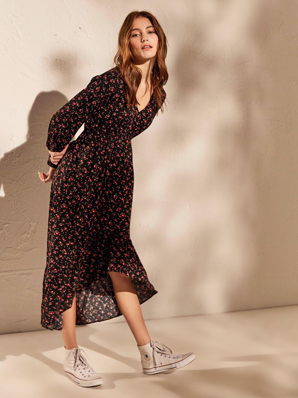 Siyah Rahat Kalıp Uzun Kollu Kadın Elbise