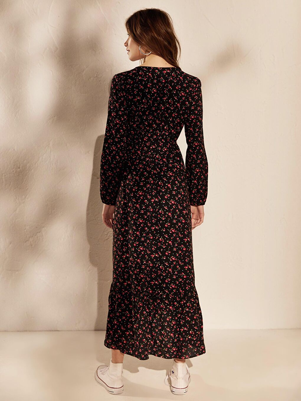 Siyah Rahat Kalıp Uzun Kollu Kadın Elbise-3