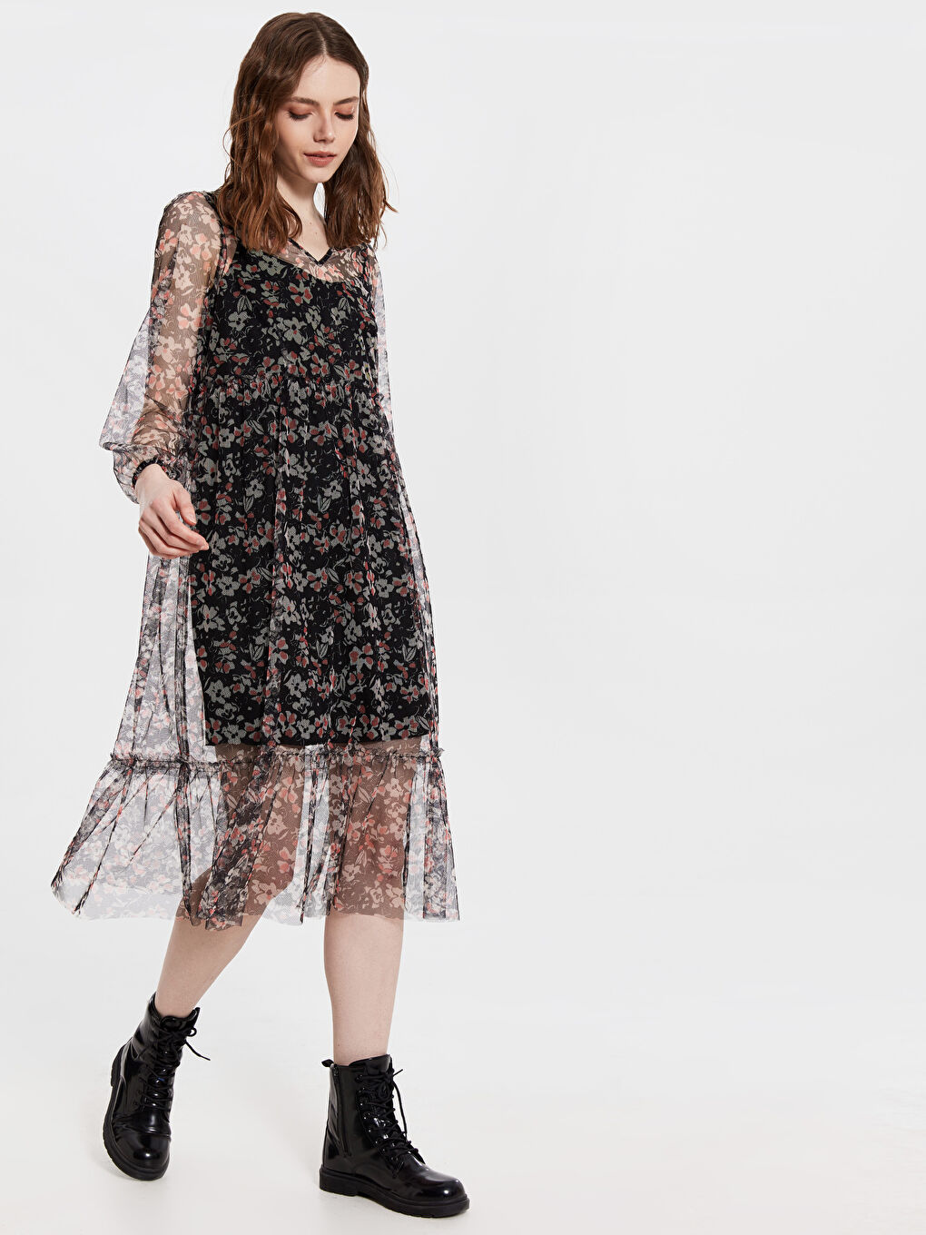 Siyah Standart Fit Dantel Kadın Elbise