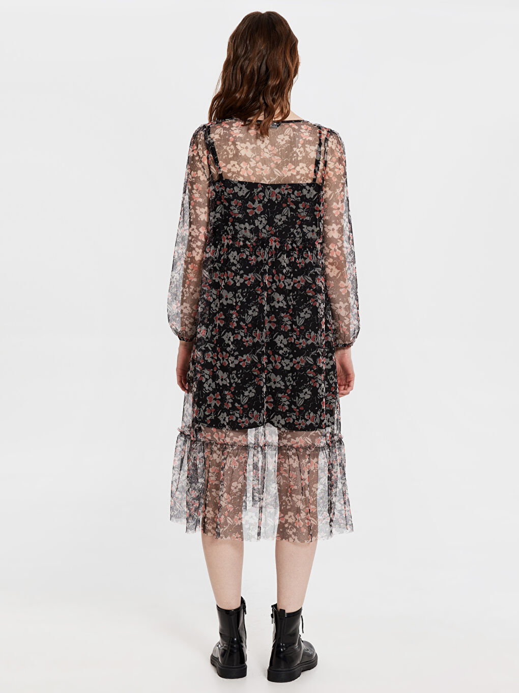 Siyah Standart Fit Dantel Kadın Elbise-2