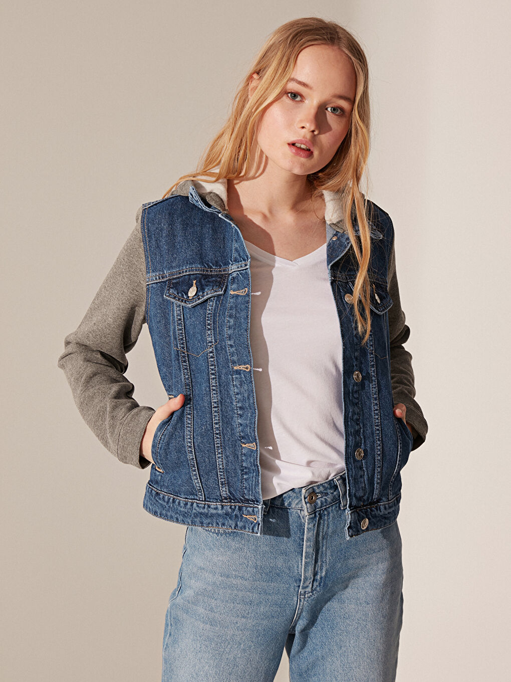 İndigo Standart Fit Uzun Kollu Kadın Jean Ceket