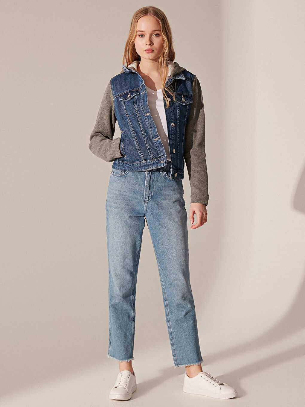 İndigo Standart Fit Uzun Kollu Kadın Jean Ceket-1