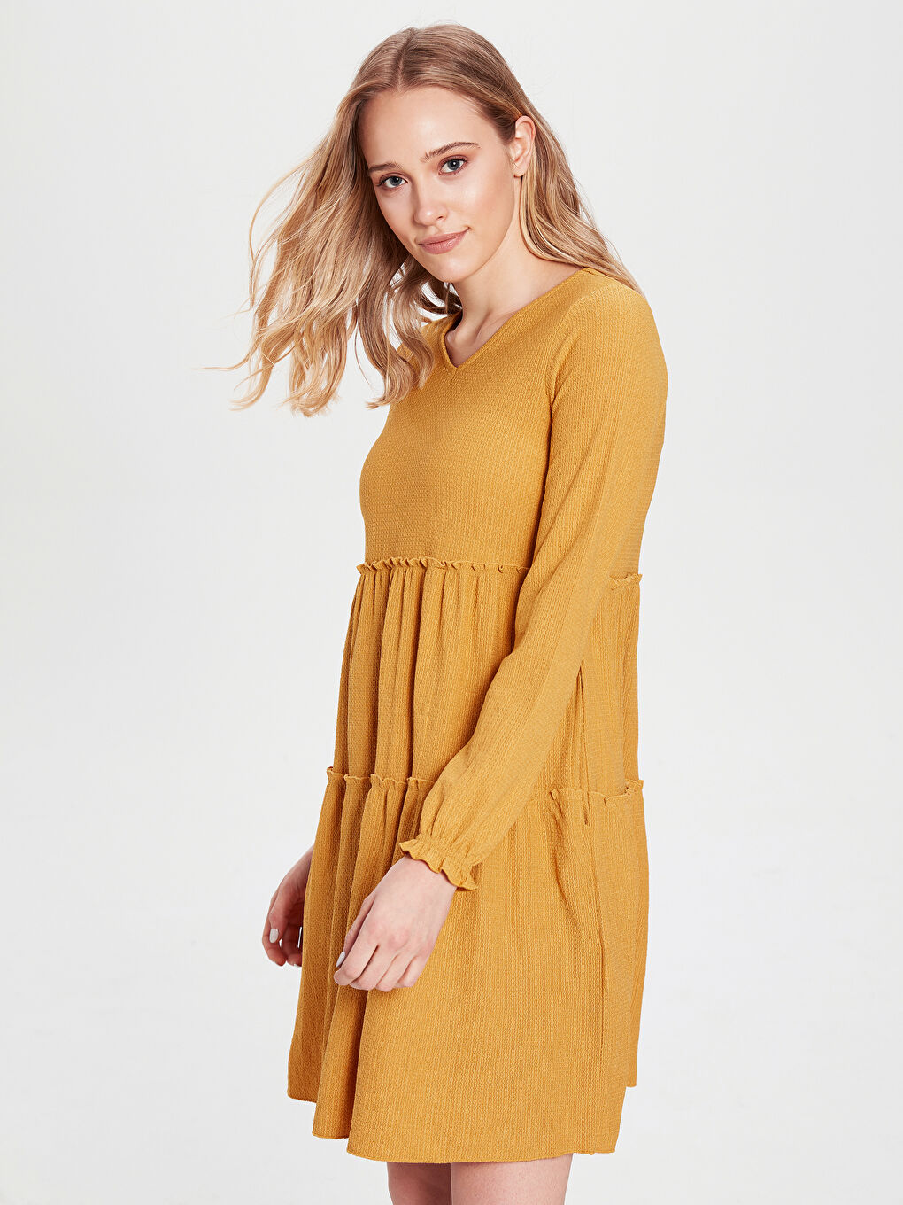 Sarı Uzun Kollu Kadın Elbise-1