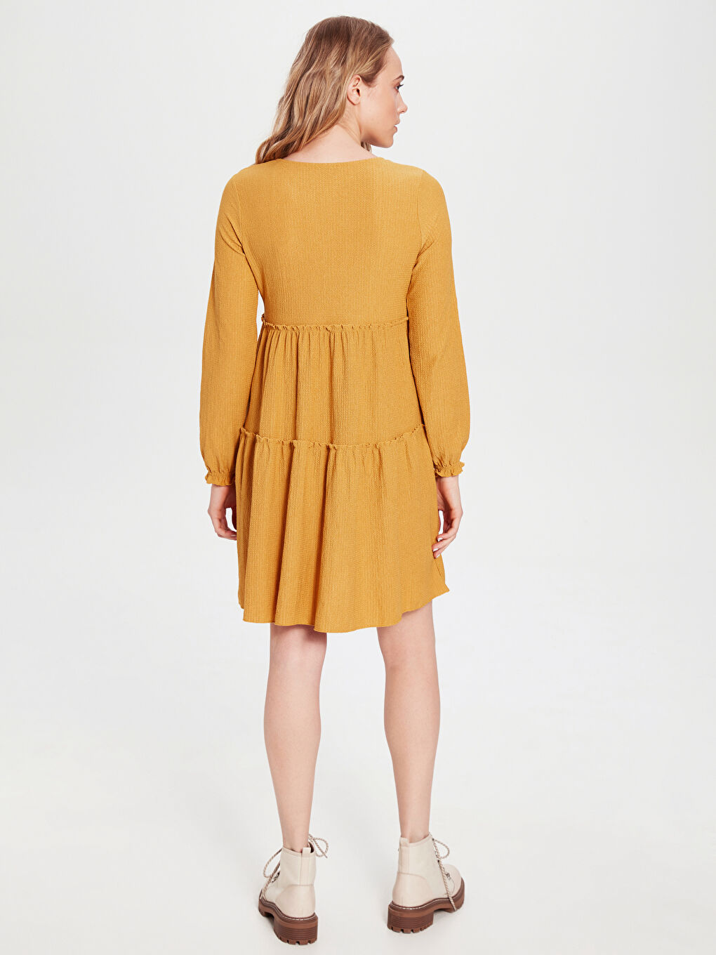 Sarı Uzun Kollu Kadın Elbise-3