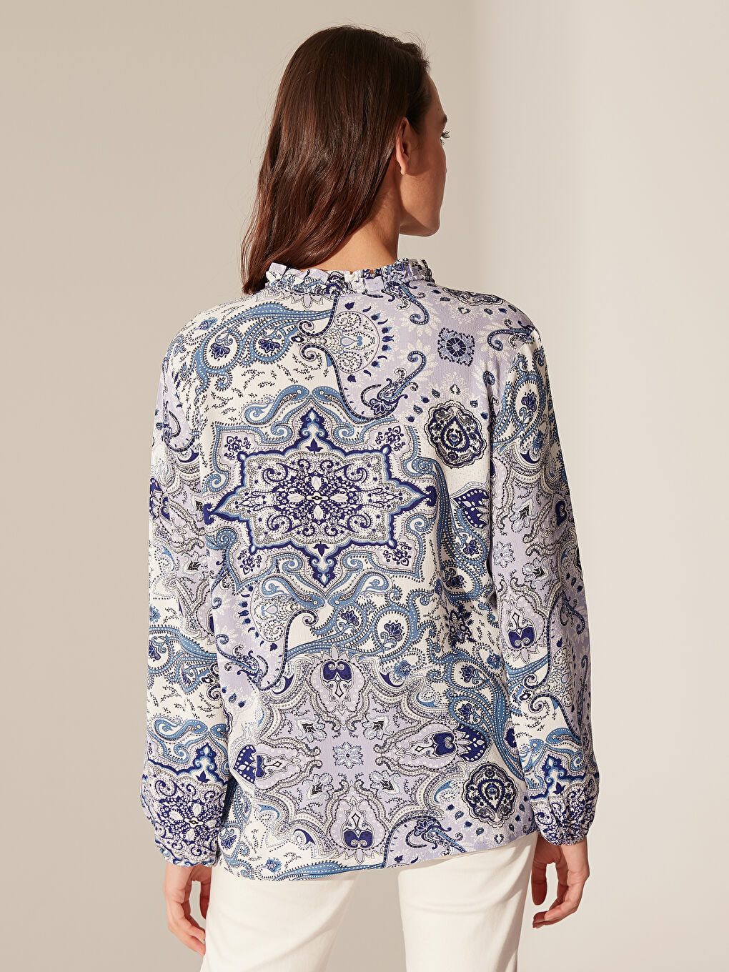 Neck Detailed and Figured Viscose Blouse-2