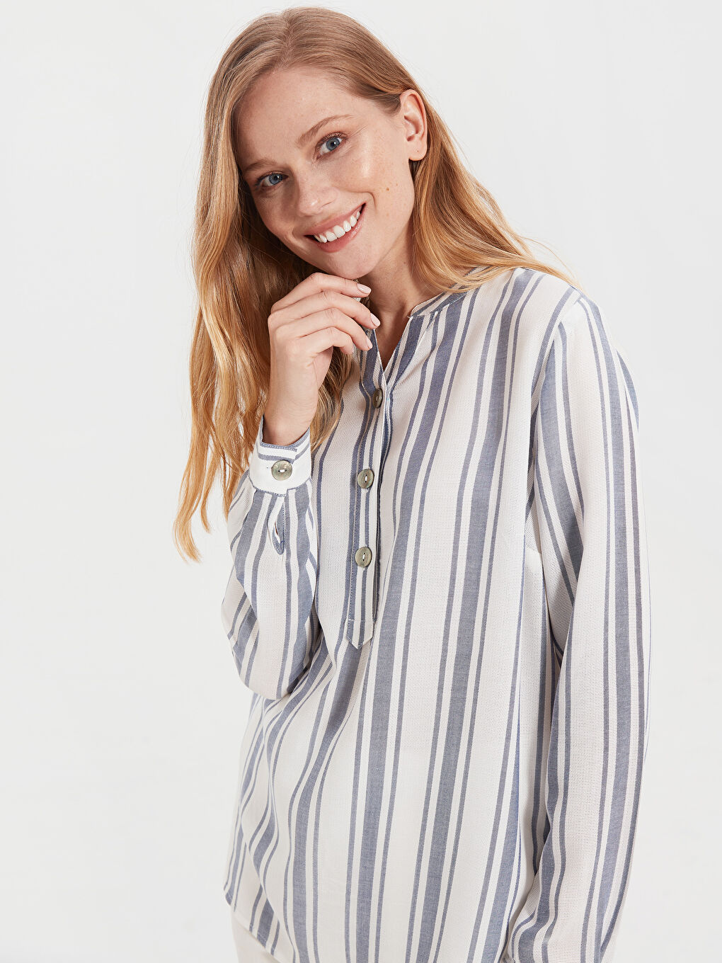 Long Sleeve Women Striped Viscose Blouse