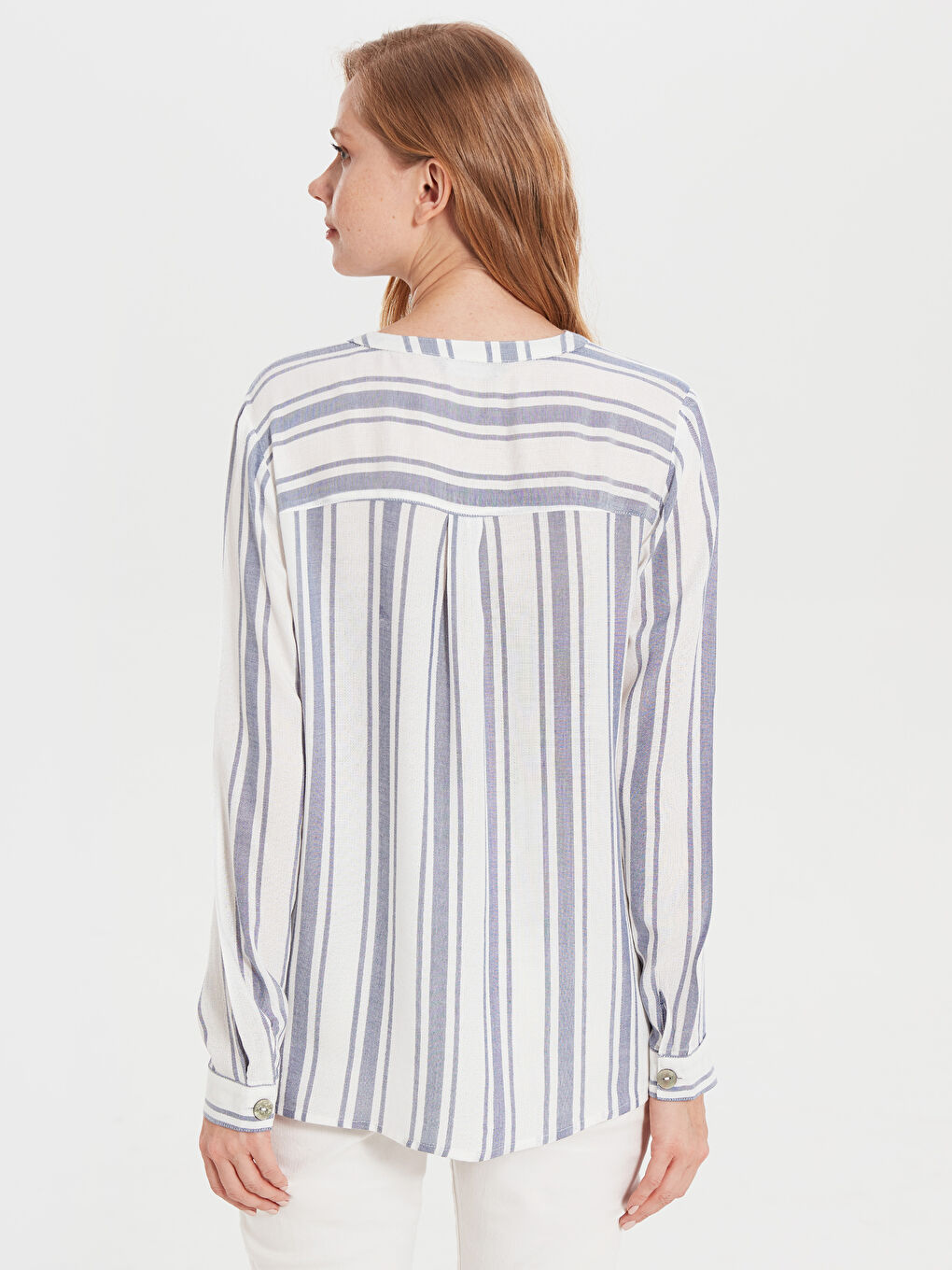 Long Sleeve Women Striped Viscose Blouse-2