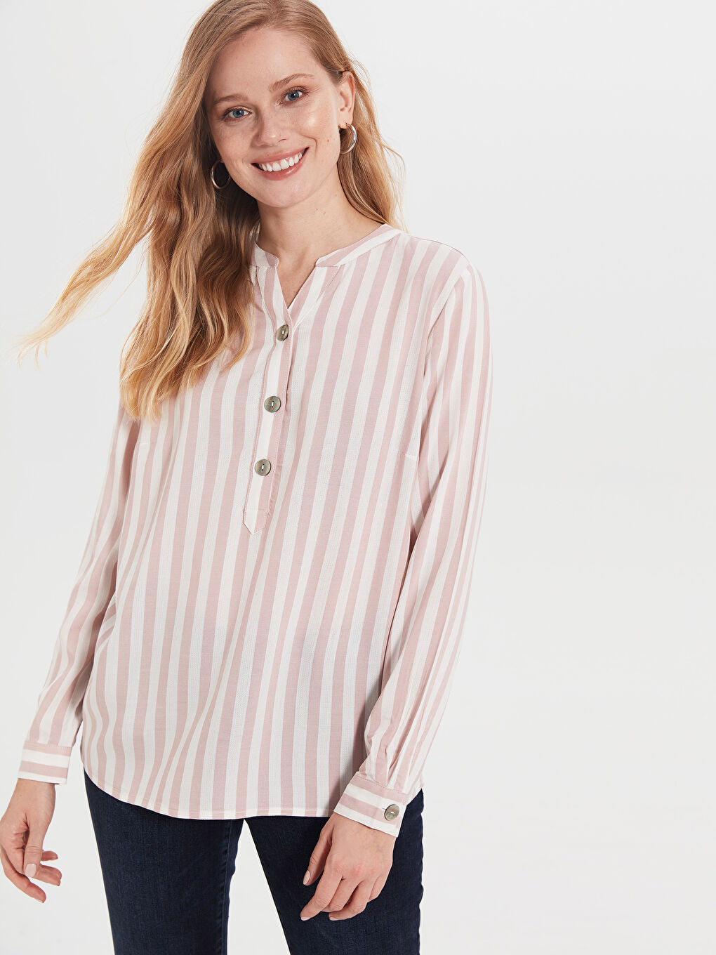 Long Sleeve Women Striped Viscose Blouse