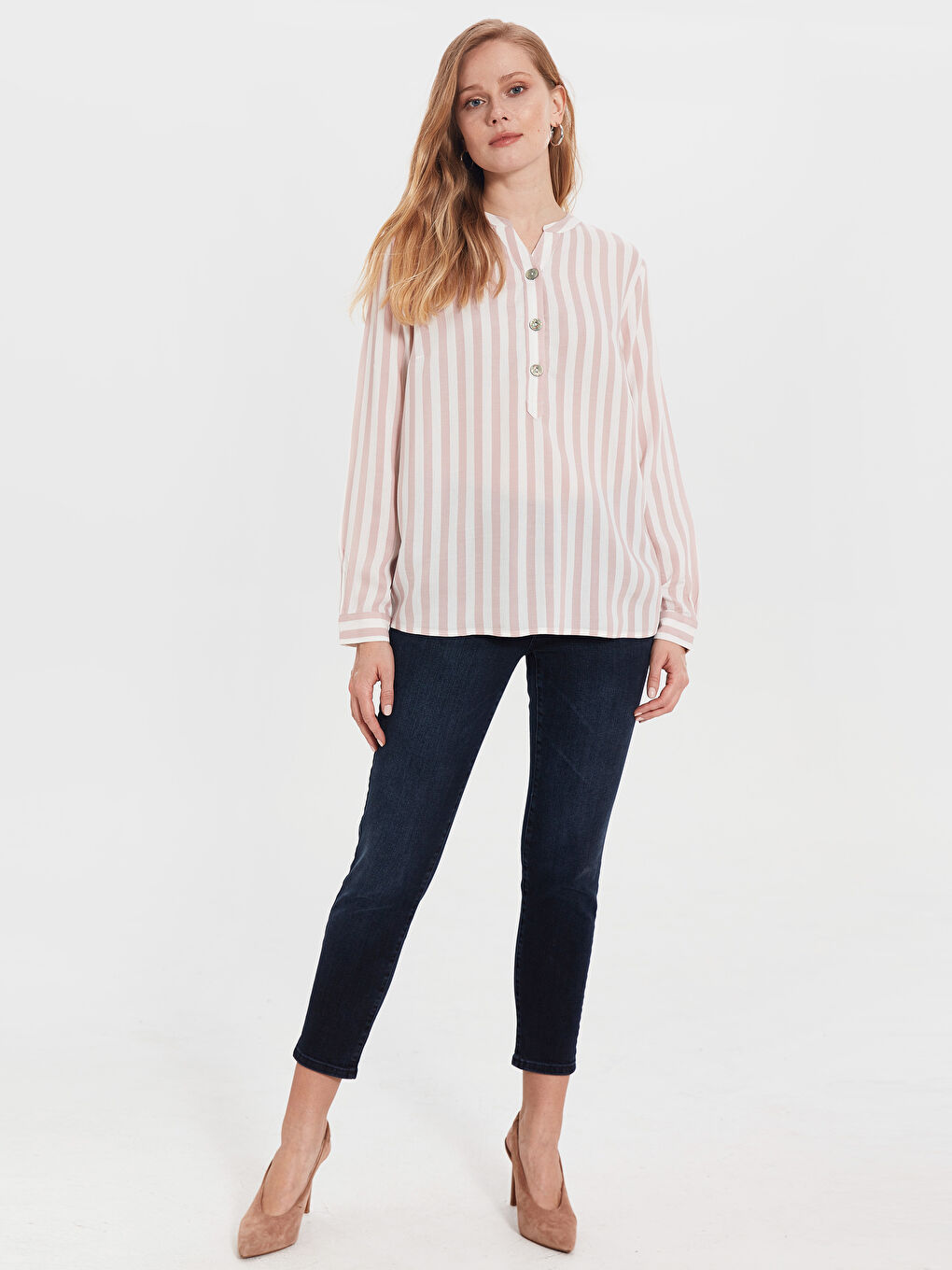 Long Sleeve Women Striped Viscose Blouse-1