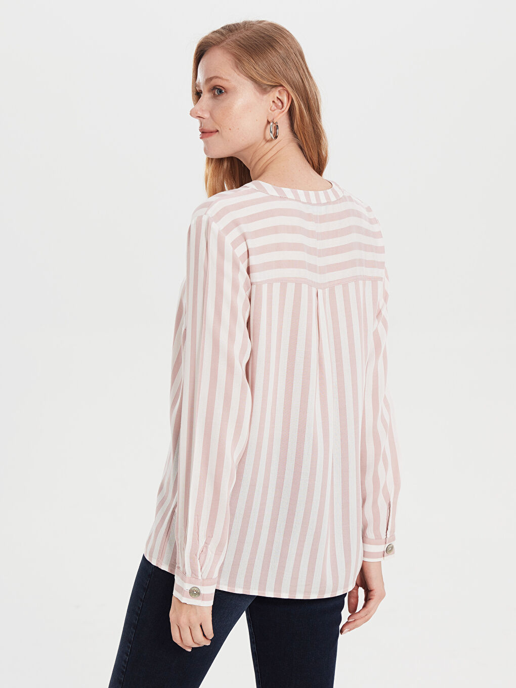 Long Sleeve Women Striped Viscose Blouse-2