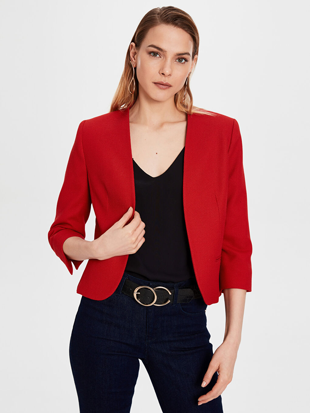 Kırmızı Şal Yaka Standart Fit Kadın Blazer Ceket