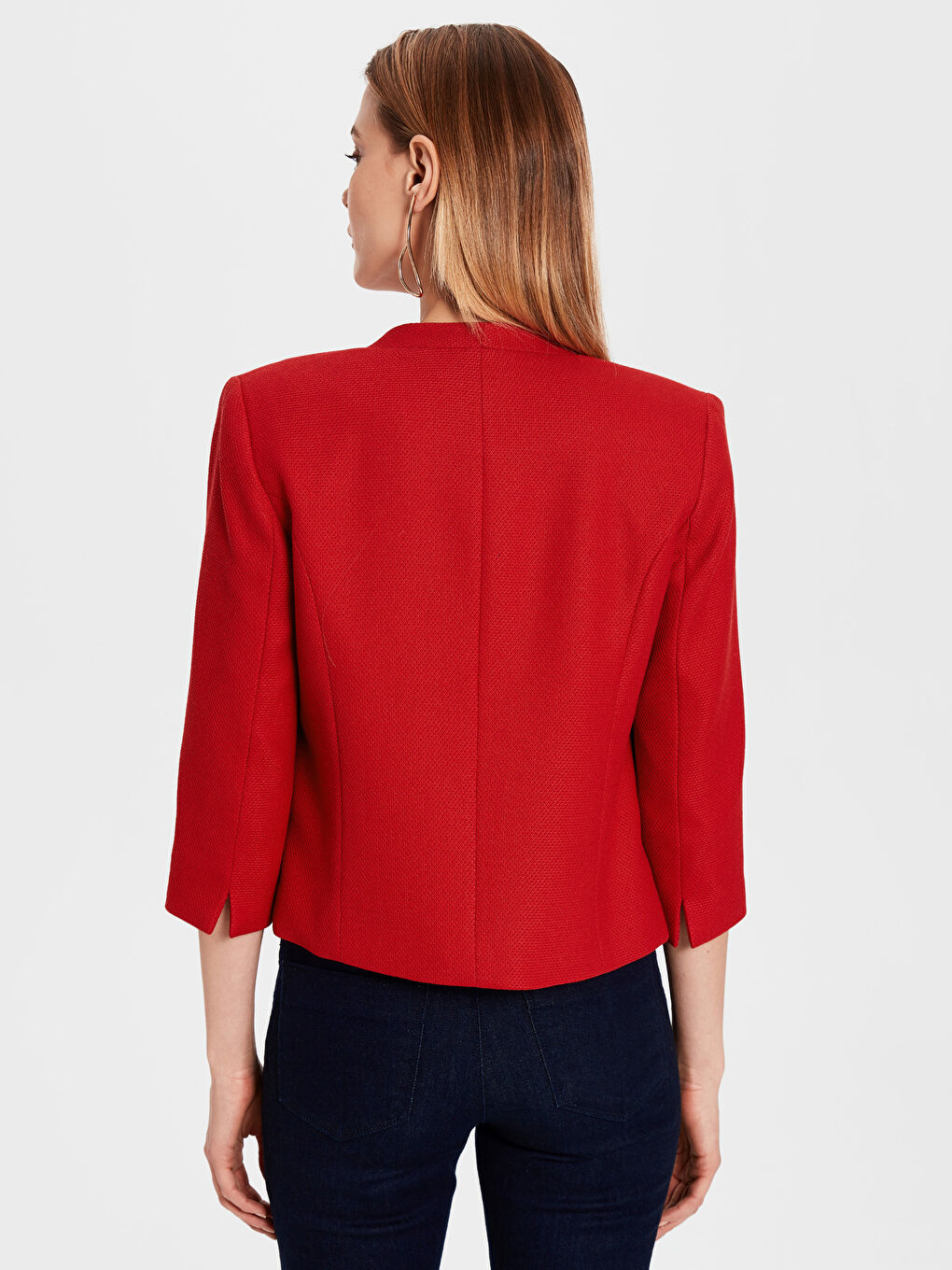 Kırmızı Şal Yaka Standart Fit Kadın Blazer Ceket-3
