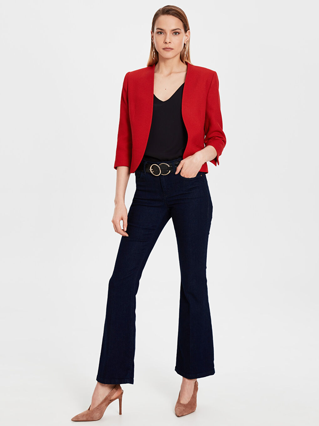 Kırmızı Şal Yaka Standart Fit Kadın Blazer Ceket-4