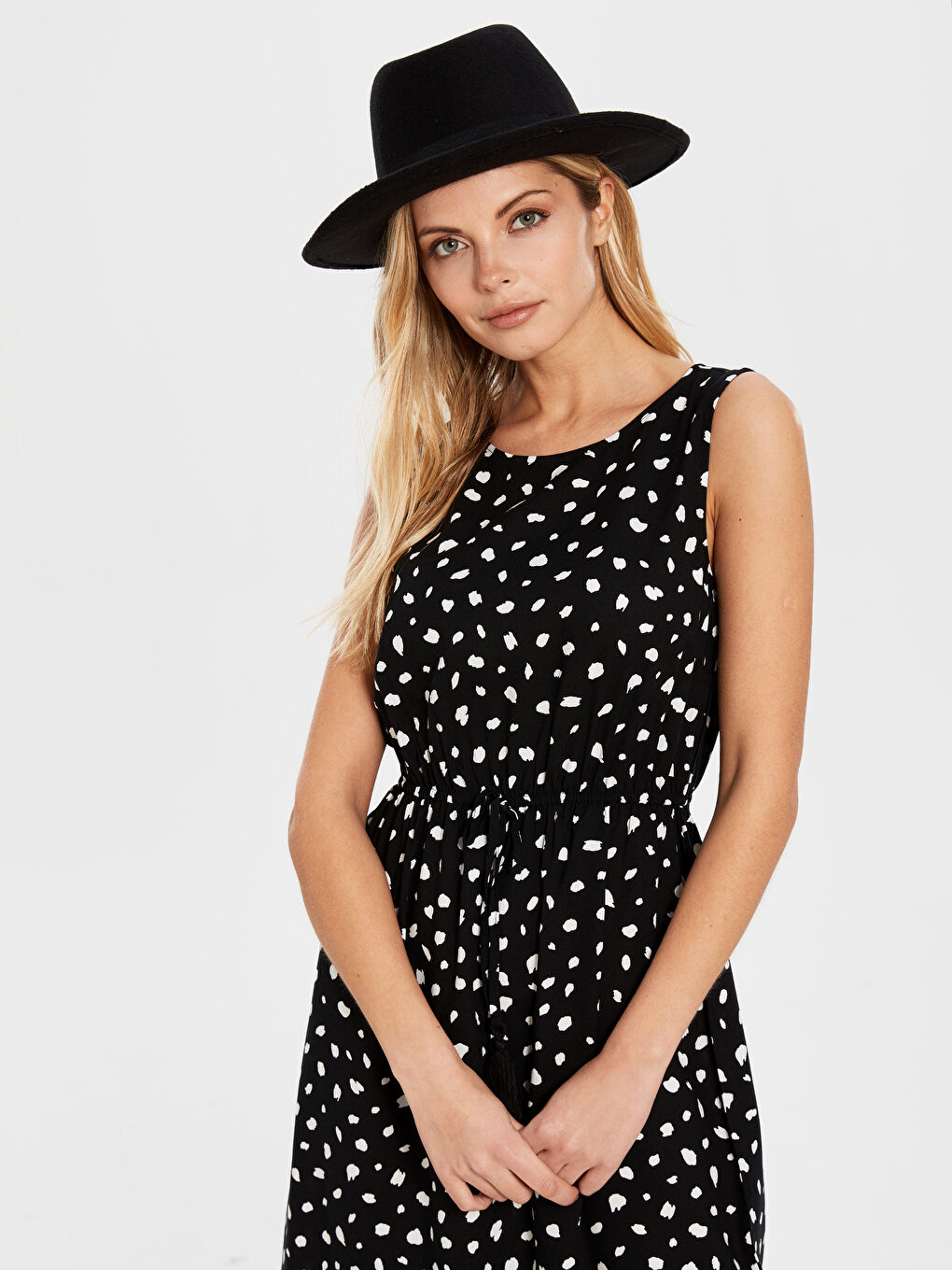 Ekru Bisiklet Yaka Puantiyeli Kadın Elbise-2