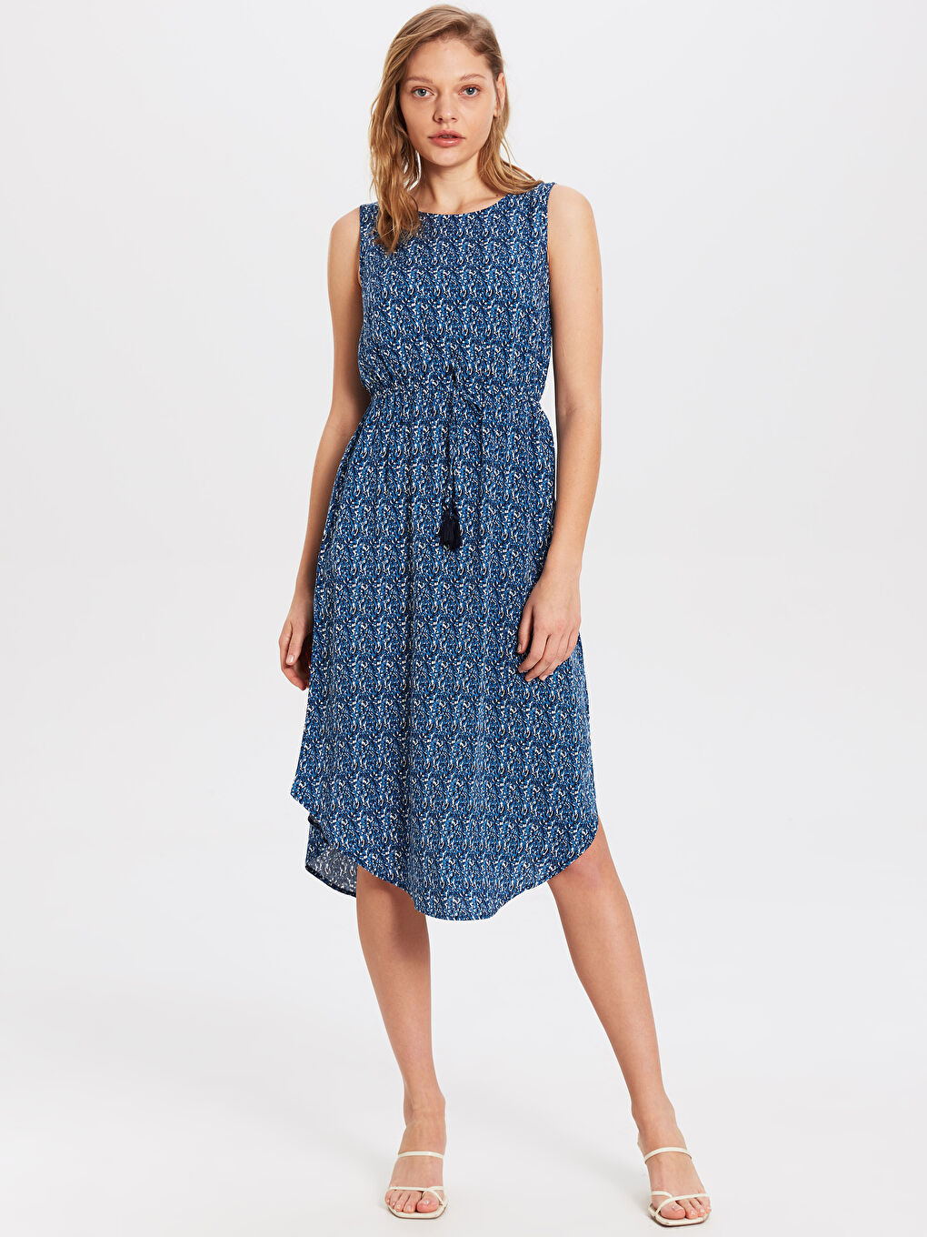 Mavi Bisiklet Yaka Desenli Kadın Elbise-2