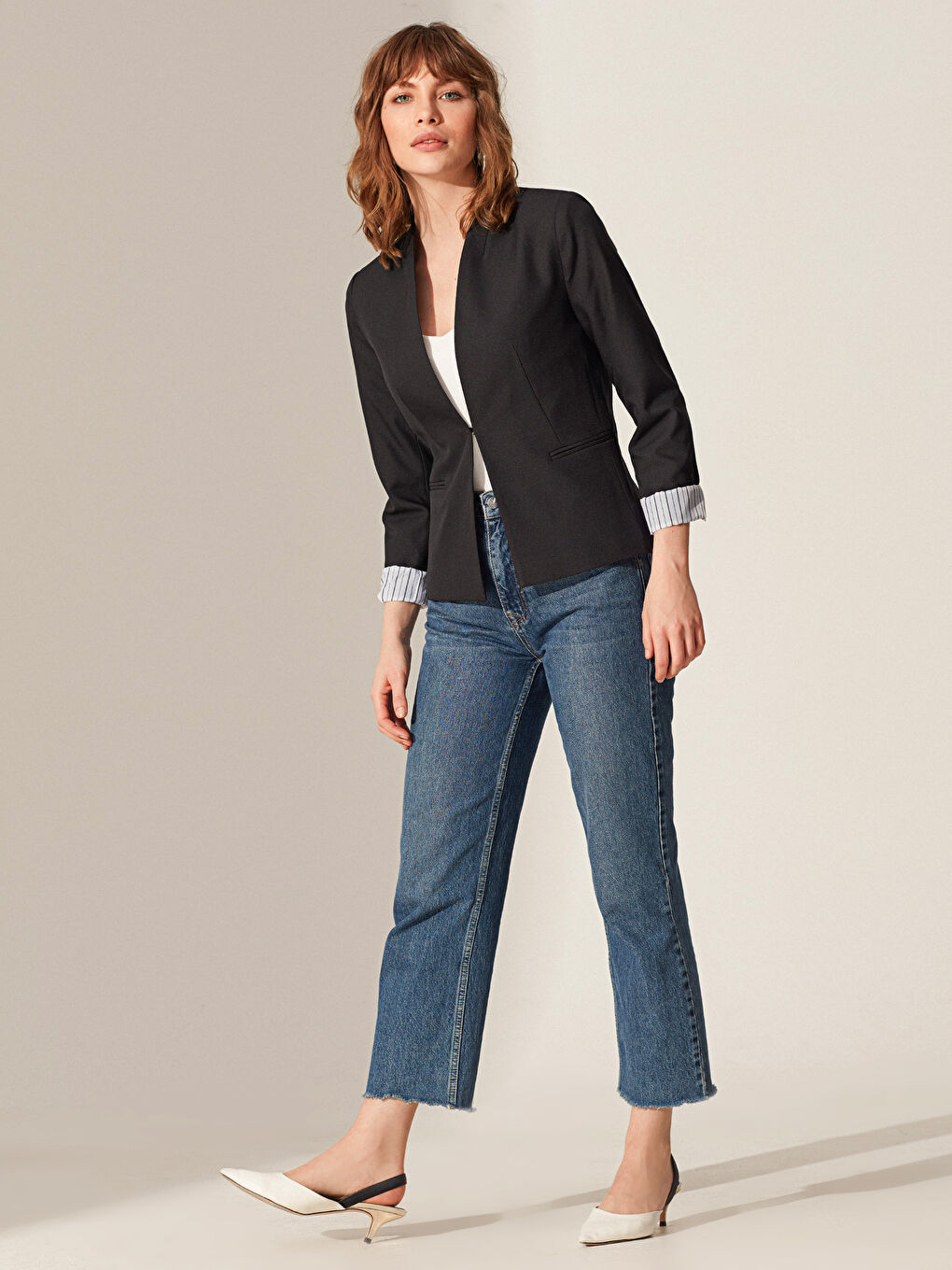 Siyah Şal Yaka Dar Fit Uzun Kollu Kadın Ceket-2