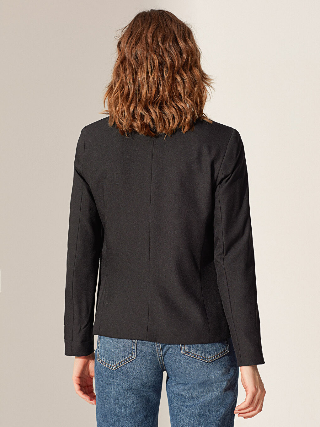 Siyah Şal Yaka Dar Fit Uzun Kollu Kadın Ceket-3