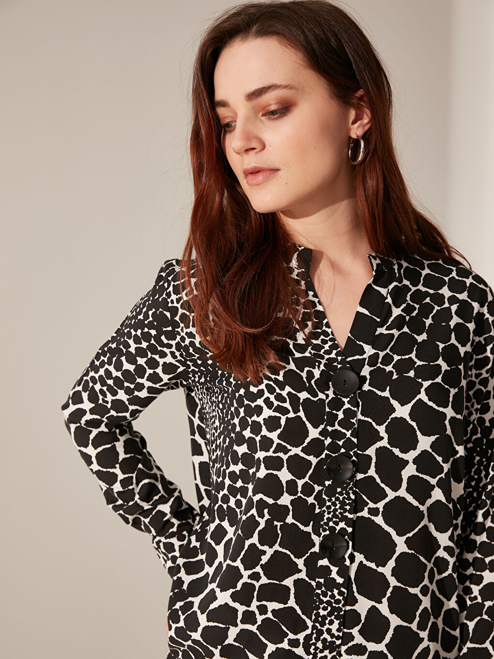 Henley Neckline Long Sleeve Women's Tunic-1