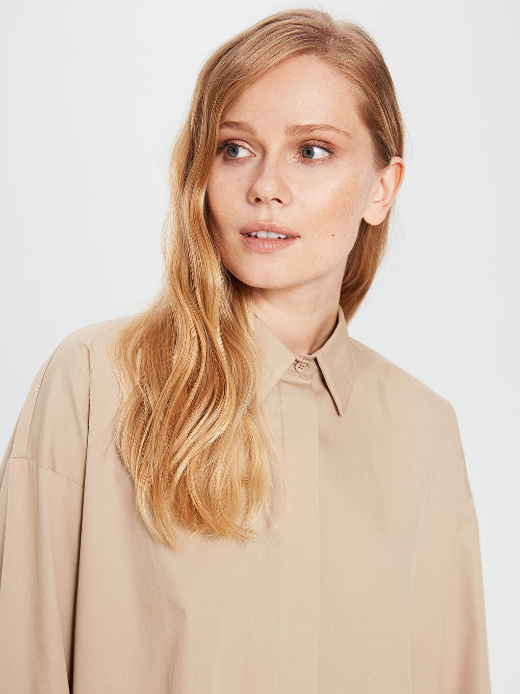 LCW Modest Long Sleeve Poplin Women's Straight Loose Tunic -0SL307Z8-CR8