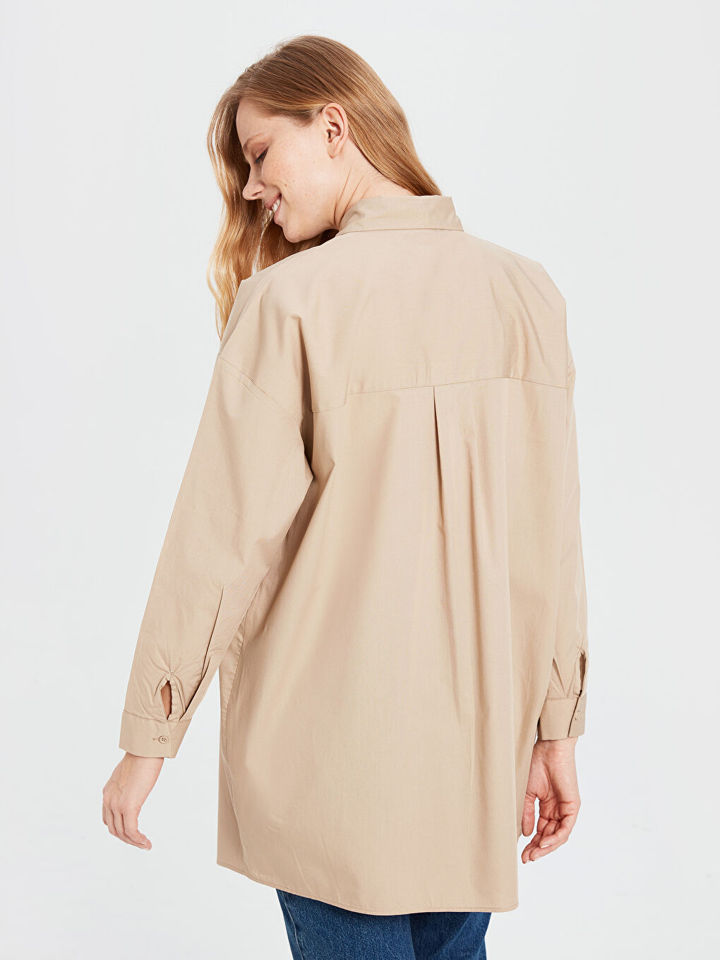 LCW Modest Long Sleeve Poplin Women's Straight Loose Tunic -0SL307Z8-CR8