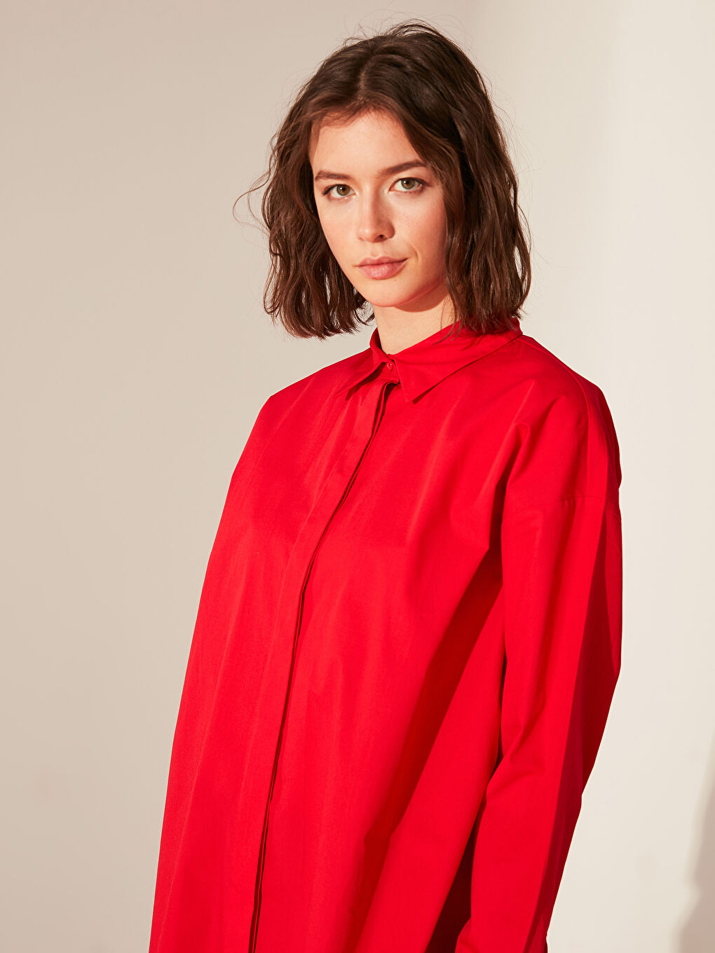 تونيك مستقيم واسع بكم طويل بوبلين للسيدات-1