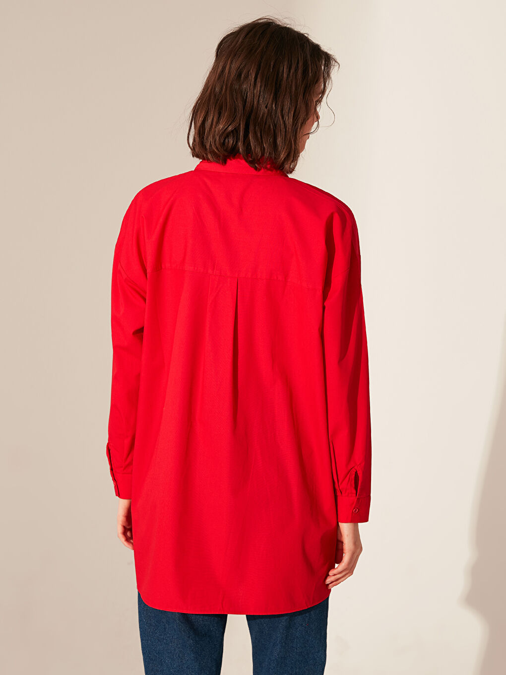 تونيك مستقيم واسع بكم طويل بوبلين للسيدات-2