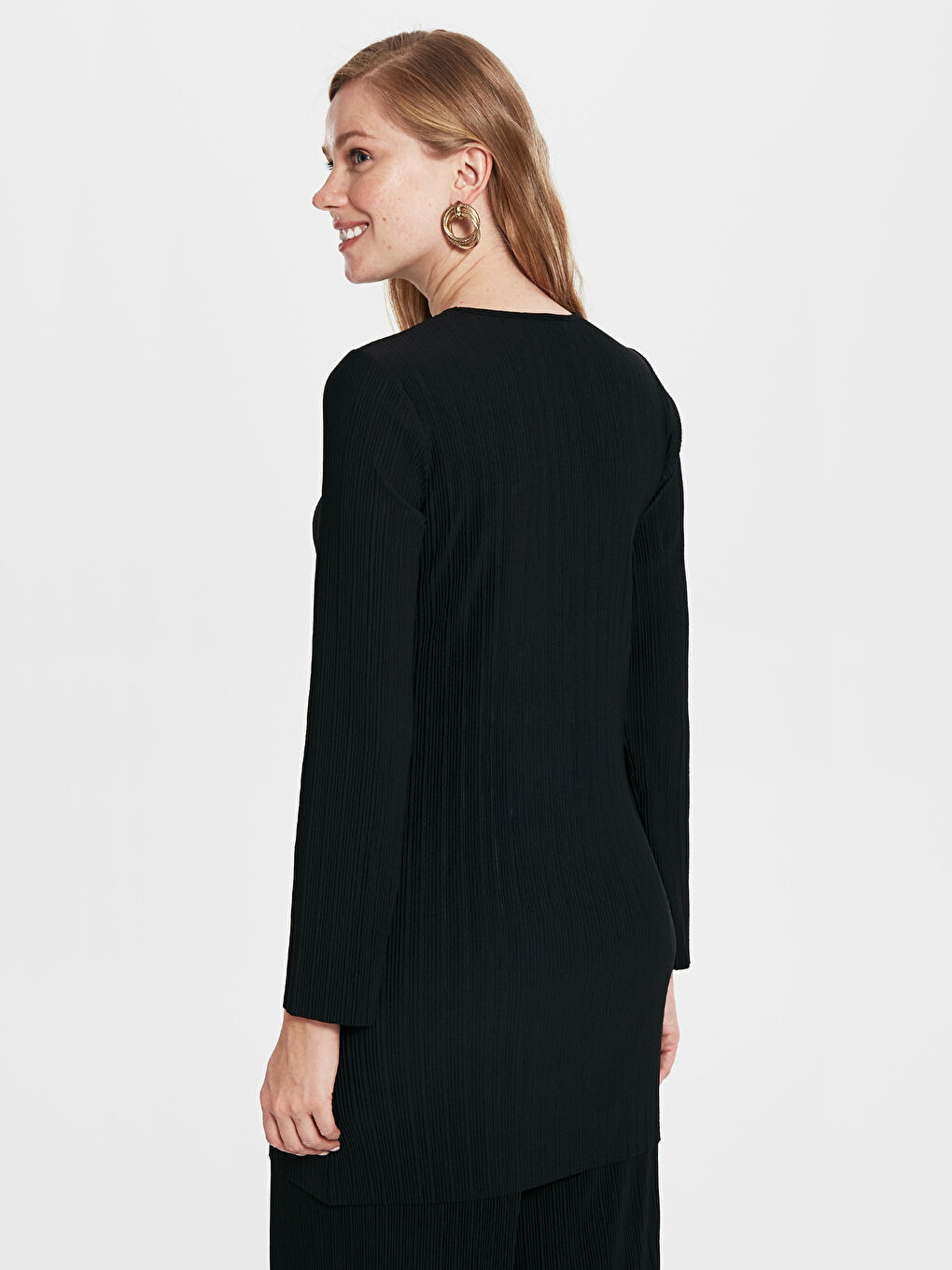 Siyah Bisiklet Yaka Pileli Tunik-3