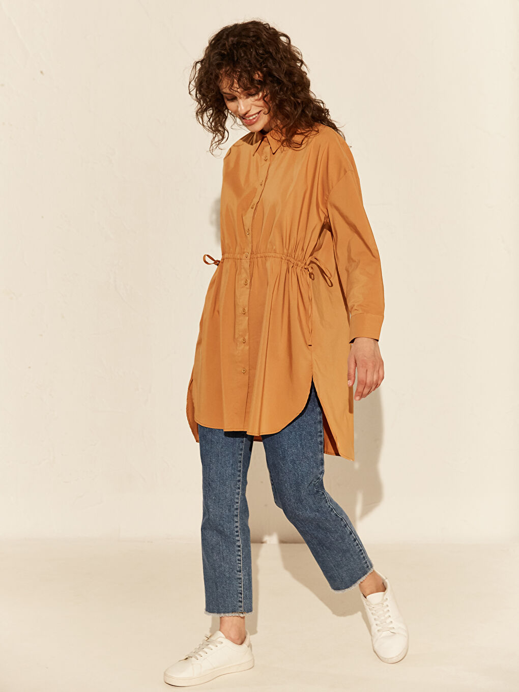 Shirt Collar Long Sleeve Oversize Poplin Women's Tunic-1
