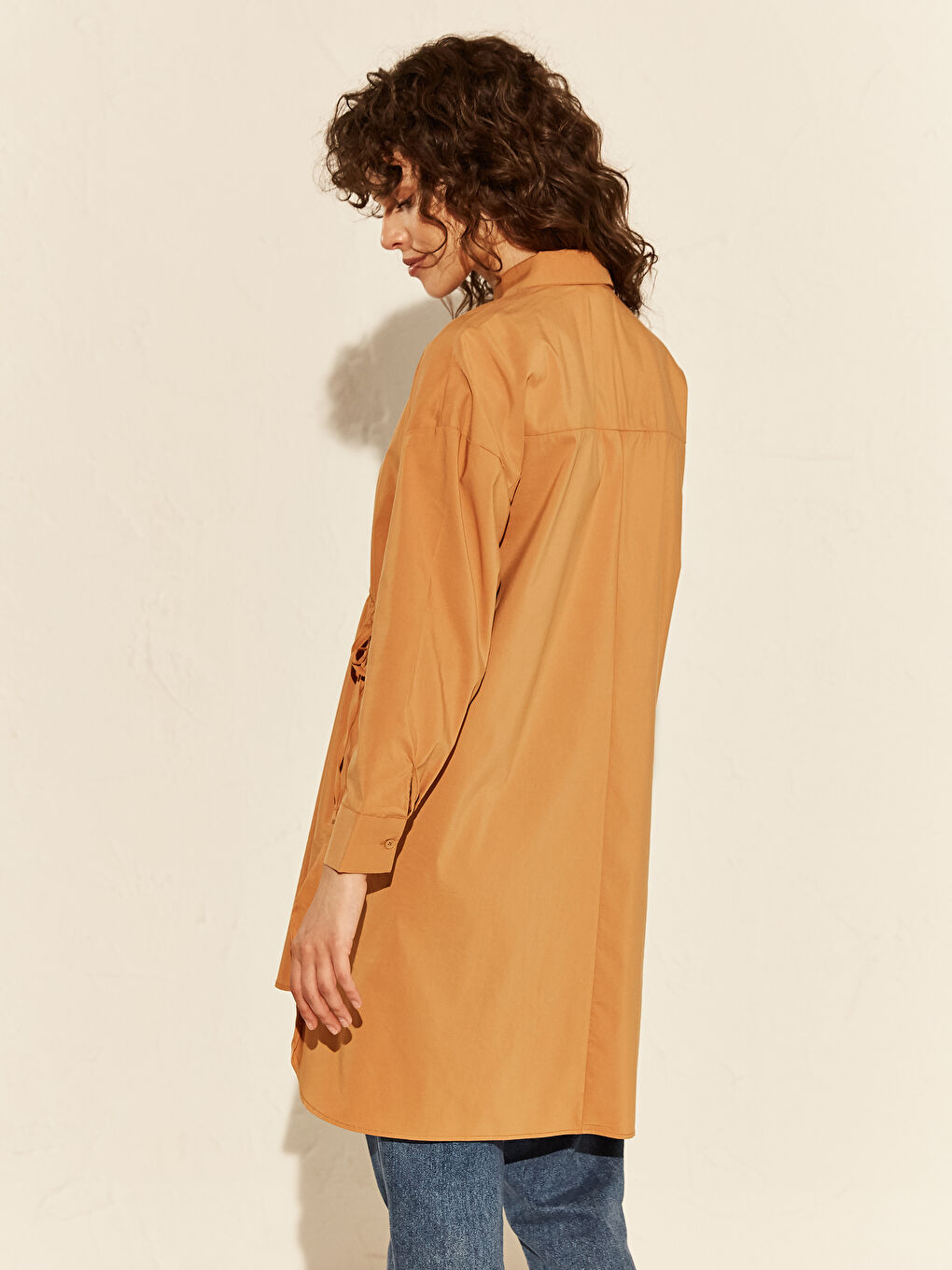 Shirt Collar Long Sleeve Oversize Poplin Women's Tunic-2