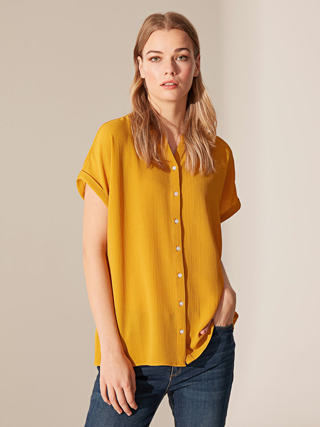 Chemise en Crêpe à Manches Courtes pour Femmes