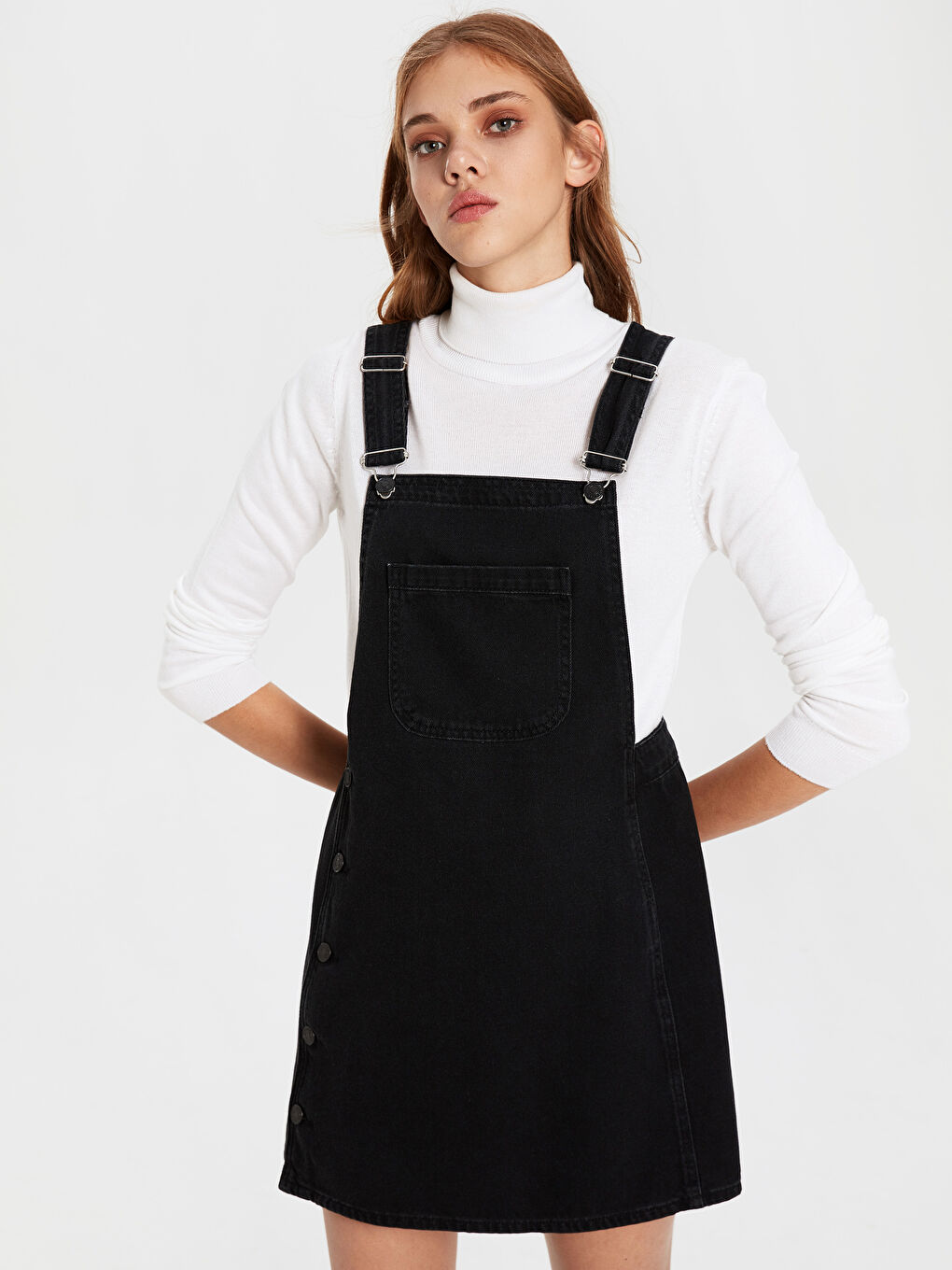 Siyah Kadın Kolsuz Jean Elbise