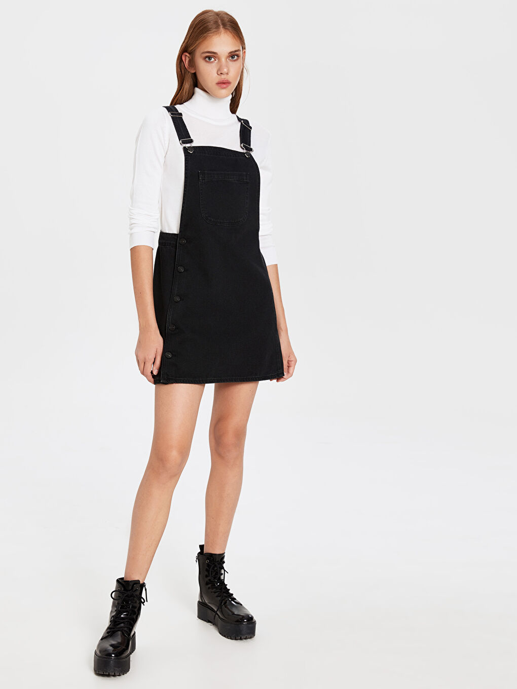 Siyah Kadın Kolsuz Jean Elbise-1