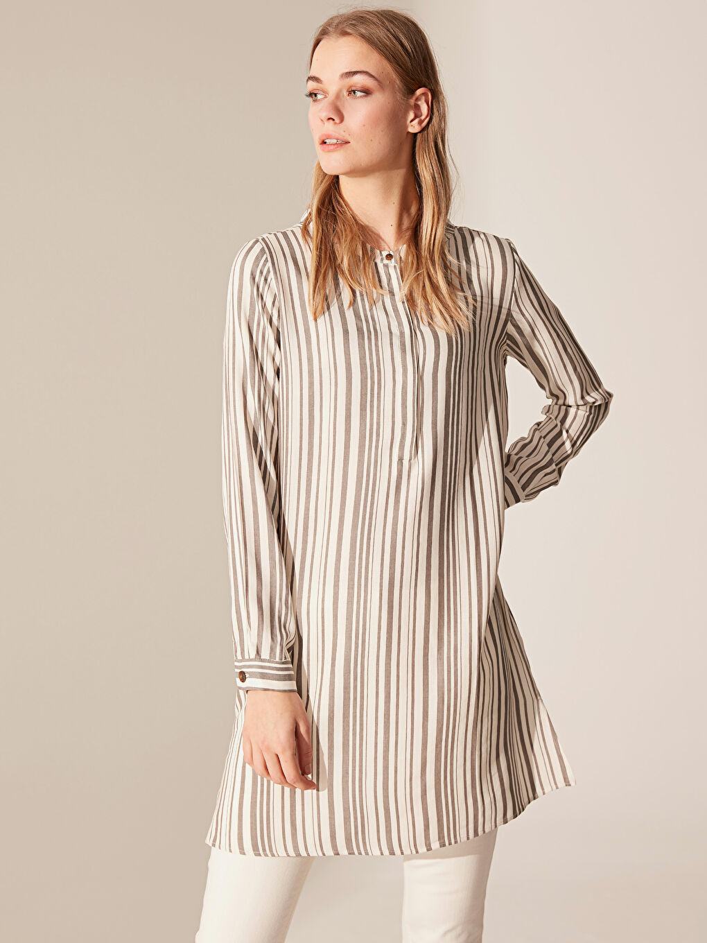 Әйелдерге арналған ұзын жең жолақты вискоз туника