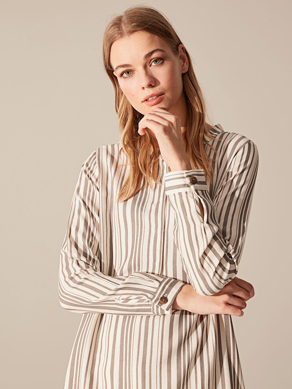 Әйелдерге арналған ұзын жең жолақты вискоз туника-8