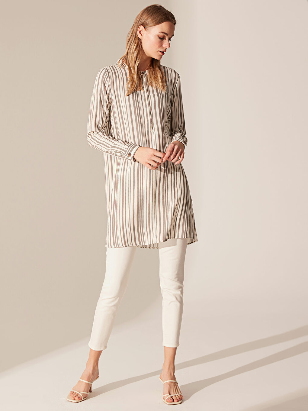 Әйелдерге арналған ұзын жең жолақты вискоз туника-9