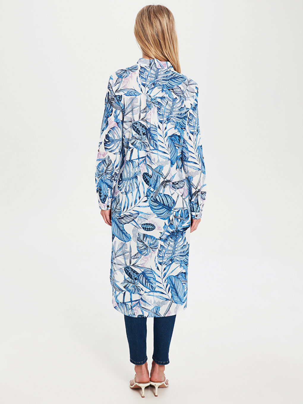 Mavi Gömlek Yaka Uzun Kollu Poplin Kadın Tunik-2