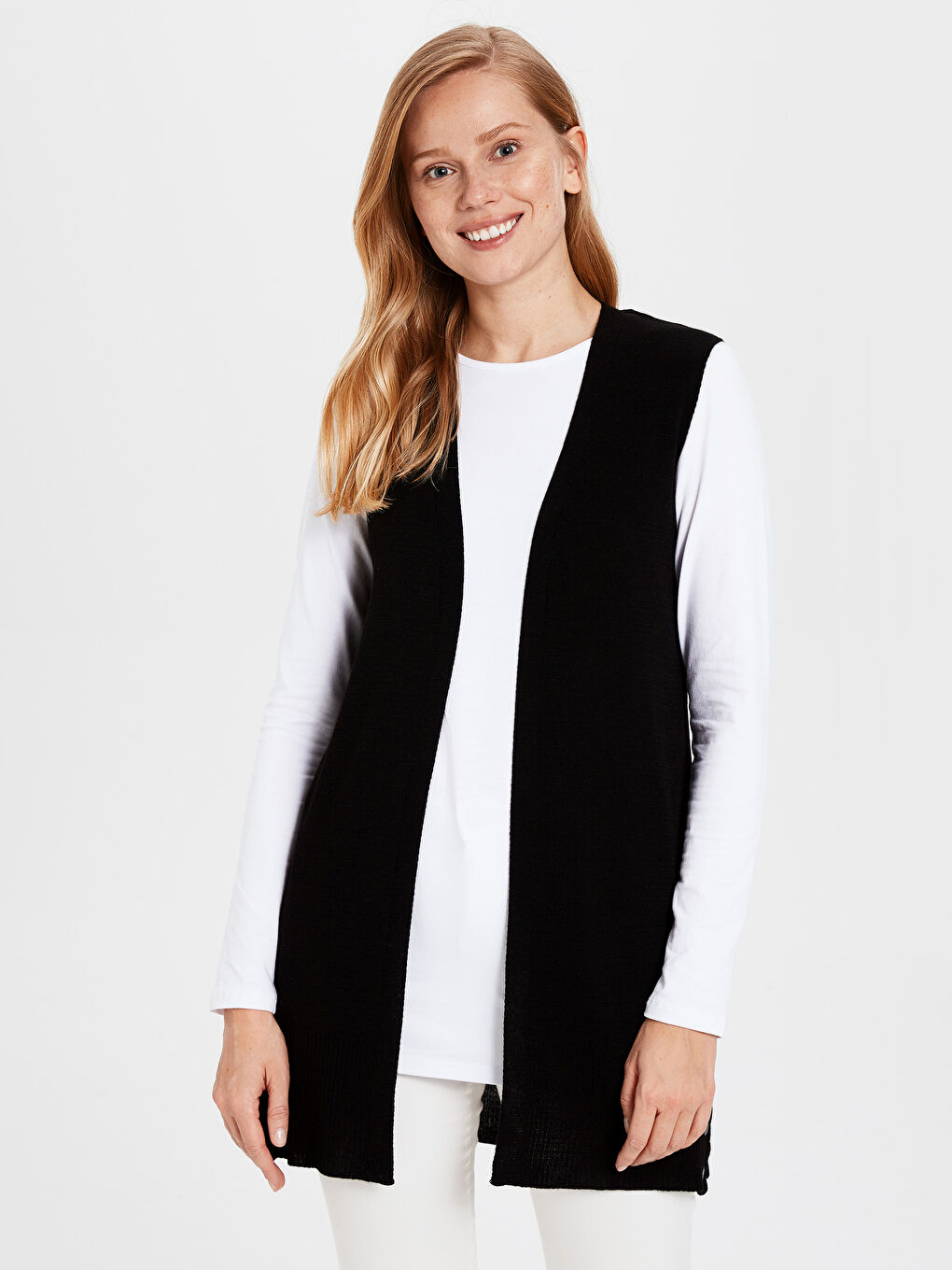 Siyah Kadın Şal Yaka Düz Yelek-1