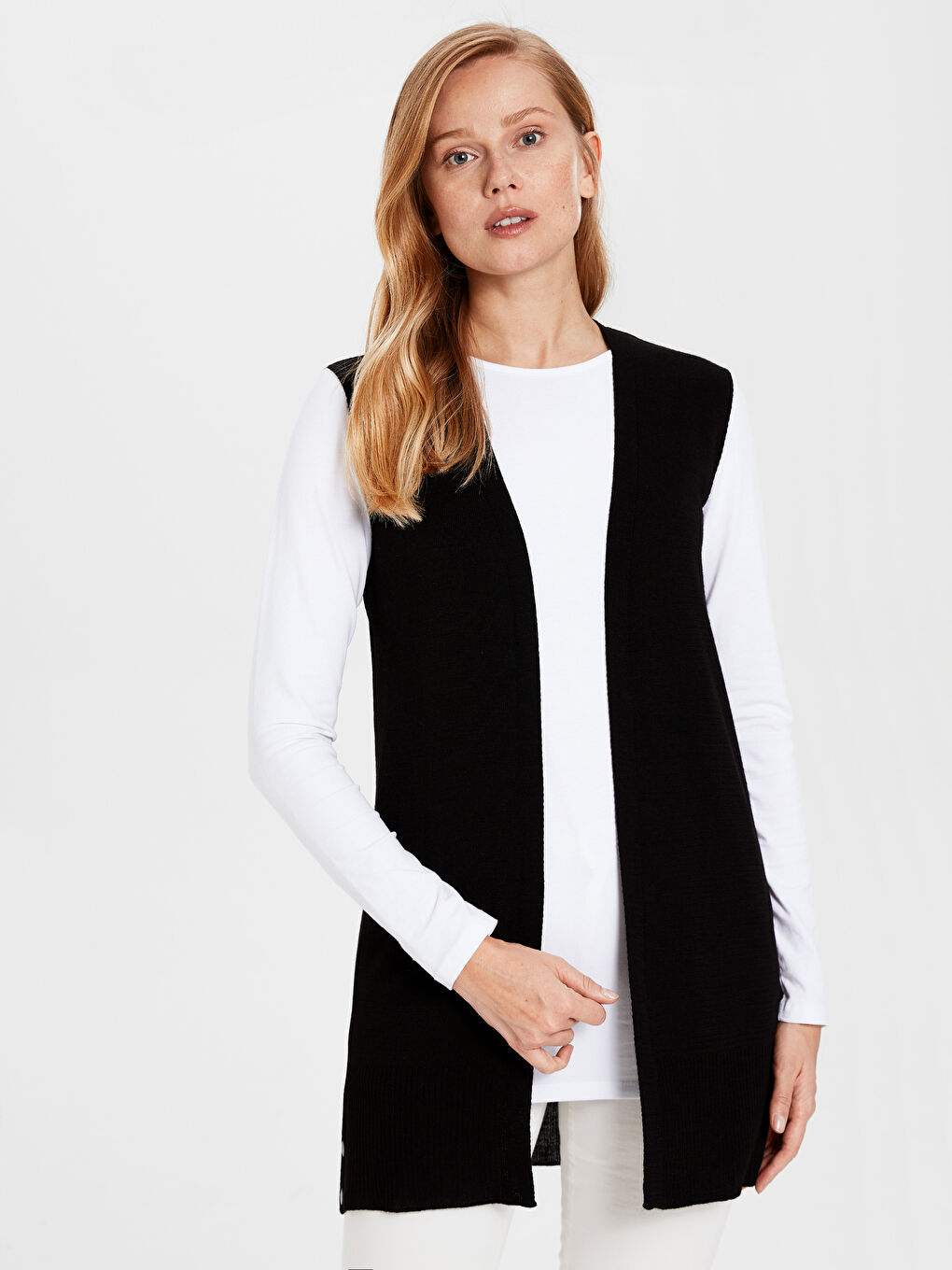 Siyah Kadın Şal Yaka Düz Yelek-2