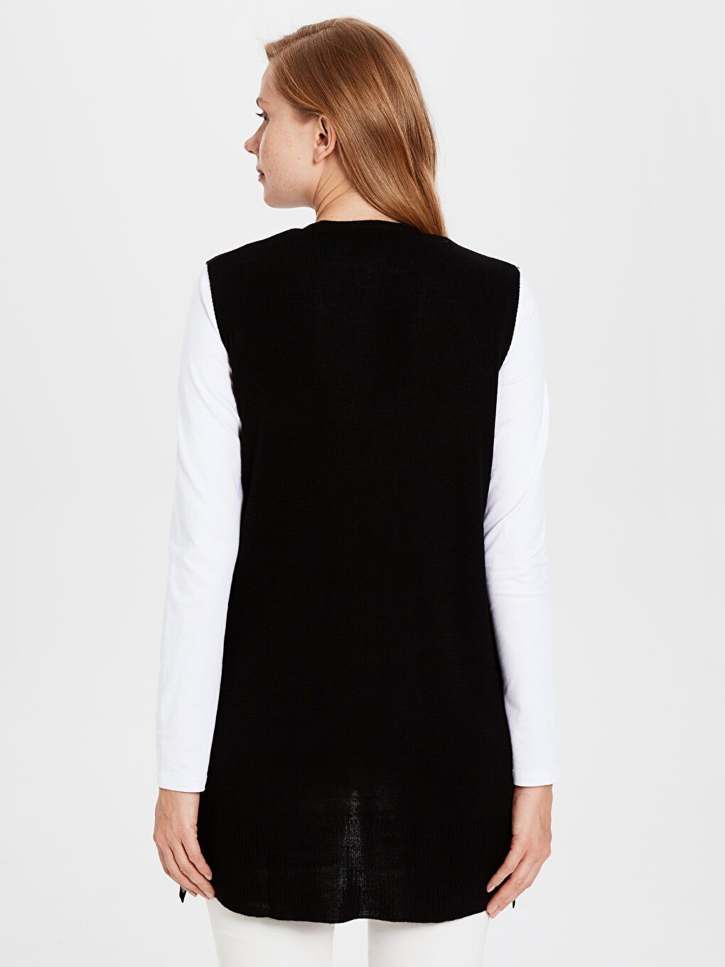 Siyah Kadın Şal Yaka Düz Yelek-3