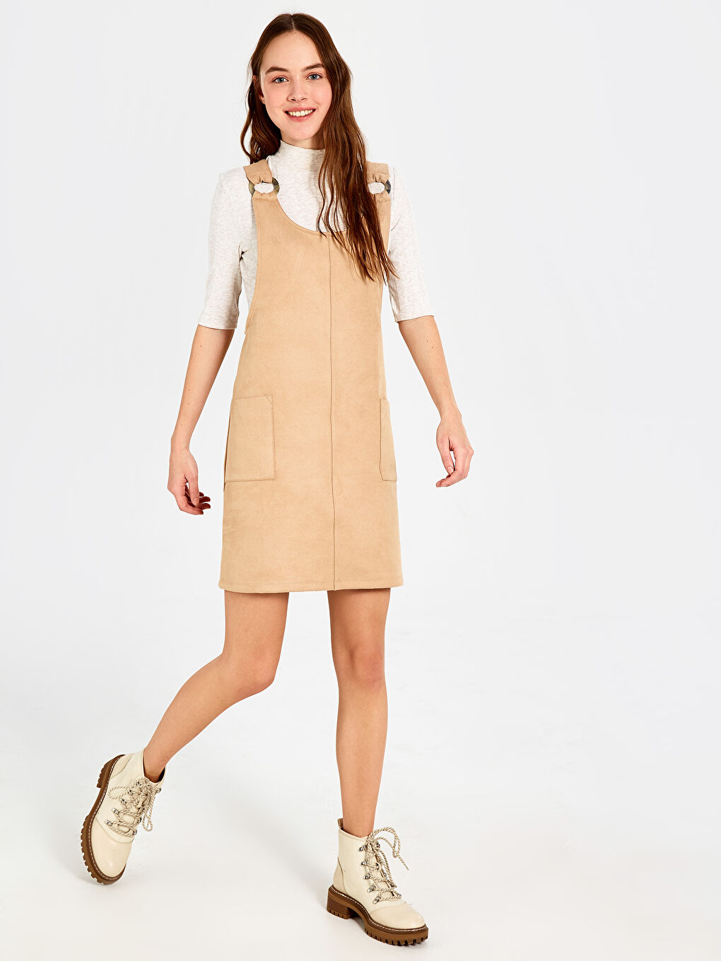 Suede Overall Mini Dress